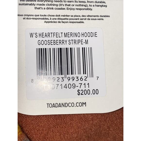 NWT Toad & Co Merino Wool Heartfelt Hoodie Womens Medium Gooseberry Stripe - Picture 8 of 10
